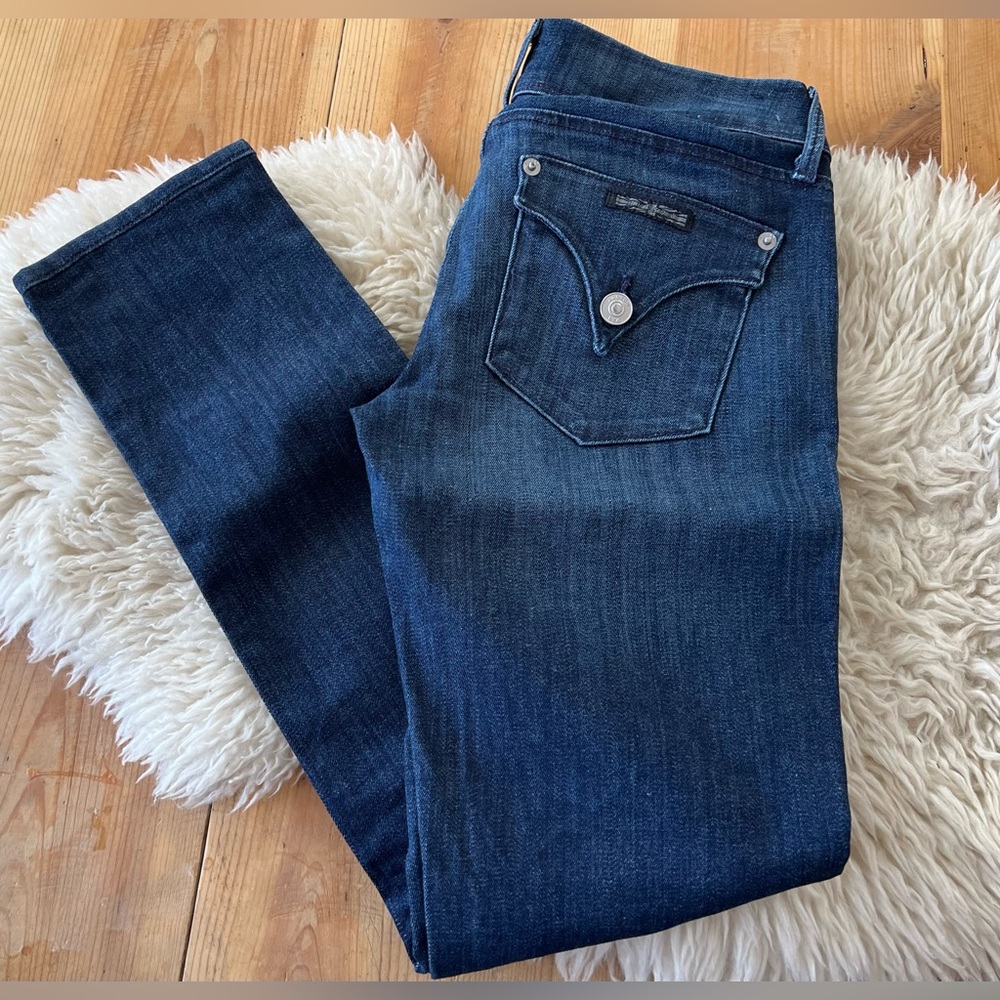 Hudson Colin Flap Skinny Jeans, color is Rinse. Size 25x27”.